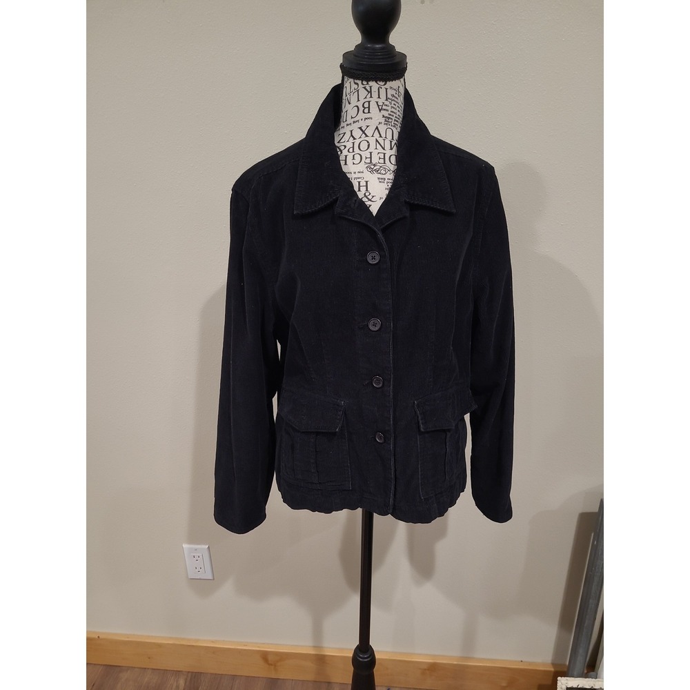 Caribbean Joe Black Corduroy Blazer Jacket Women SZ PXL Boho Y2K vibes hippie